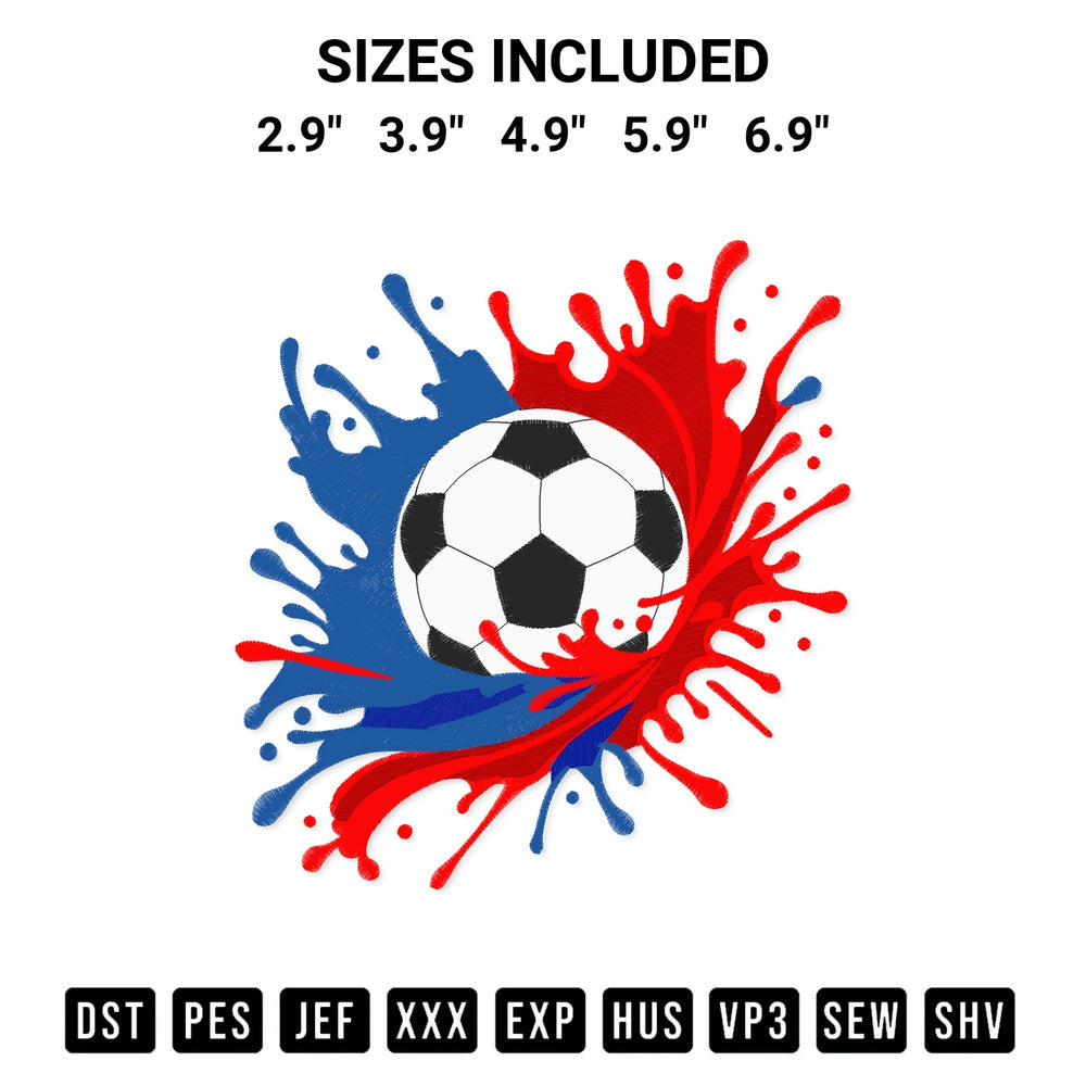 Shop the Soccer Ball Paint Splash Embroidery Design machine embroidery pattern at Designspacks.com. Beautifully digitized for flawless stitching on any fabric. Available sizes: 2.9", 3.9", 4.9", 5.9", 6.9".