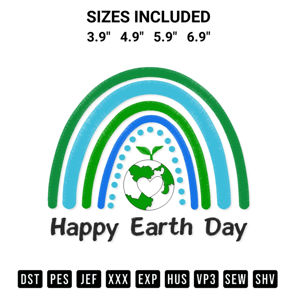 Stitch like a pro with the Earth Day Rainbow Embroidery Design embroidery pattern from Designspacks.com. High-quality digital machine embroidery file. Available sizes: 3.9", 4.9", 5.9", 6.9".