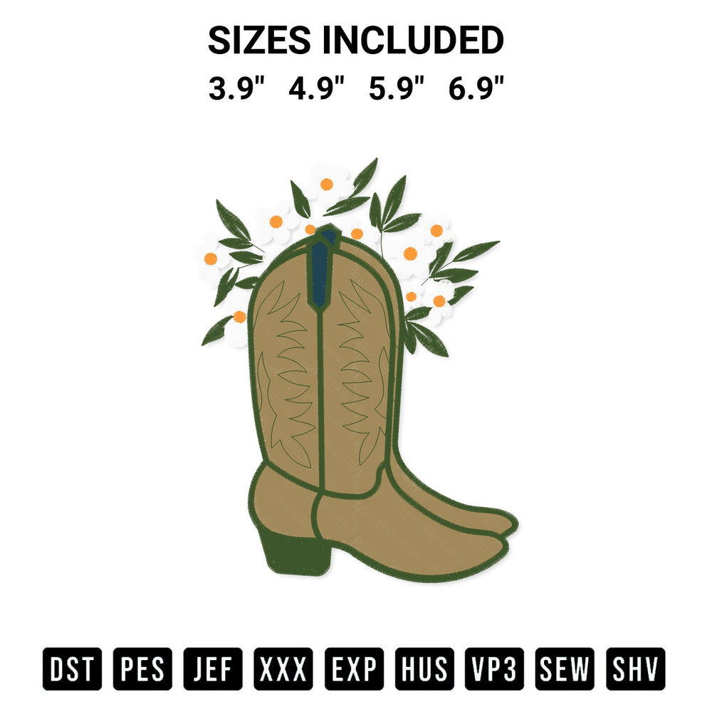 Discover the perfect addition to your crafting collection: Cowboy Boot With Flowers Embroidery Design embroidery file. Instantly available at Designspacks.com. Available sizes: 3.9", 4.9", 5.9", 6.9".