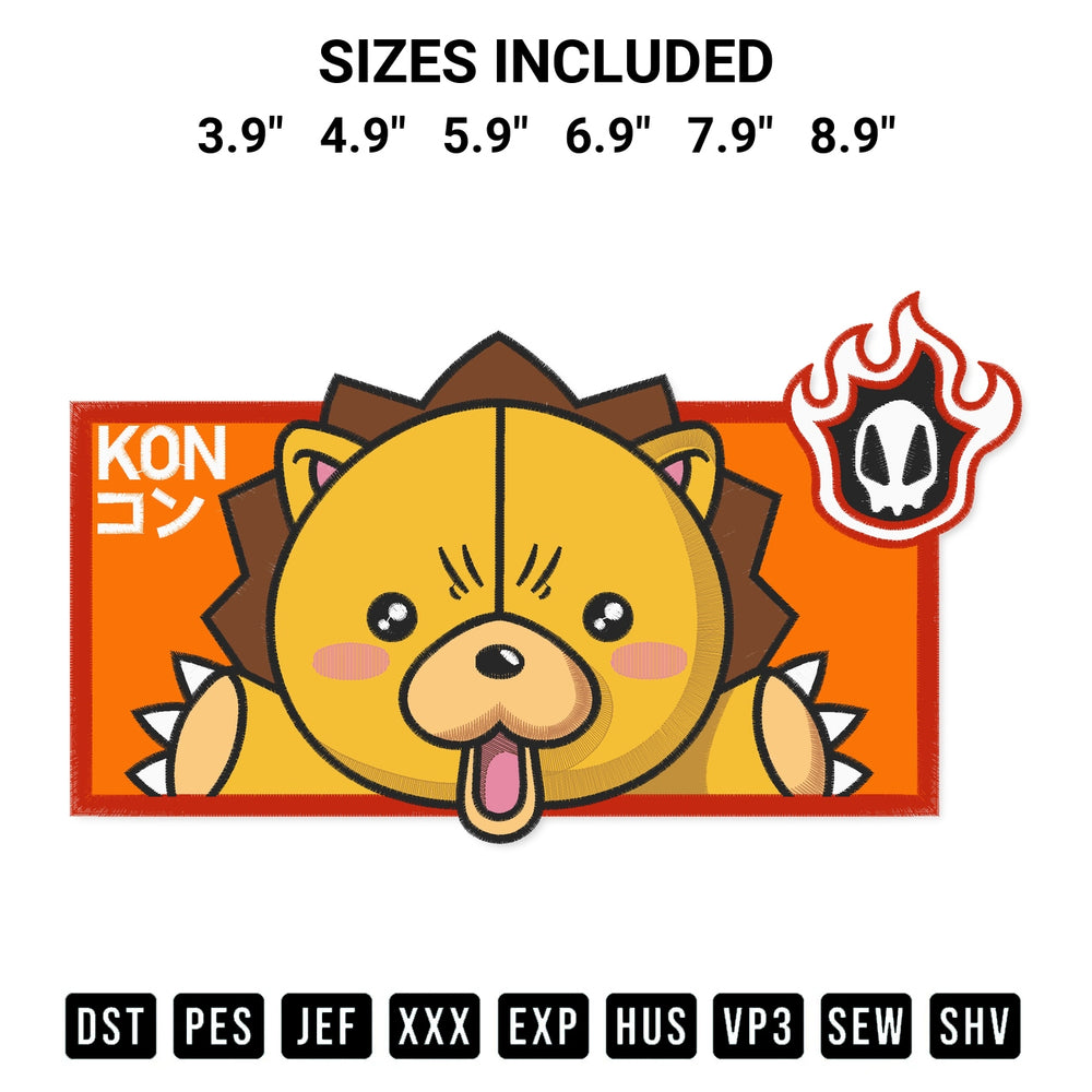 Create amazing crafts with the Bleach Anime Kon Embroidery Design embroidery file. High-quality digital download from Designspacks.com, perfect for beginners and pros. Available sizes: 3.9", 4.9", 5.9", 6.9", 7.9", 8.9".