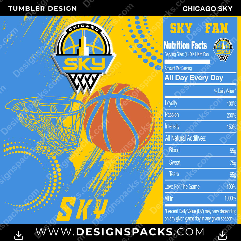Basketball Team Fan Chicago Sky Tumbler Digital Wrap Design