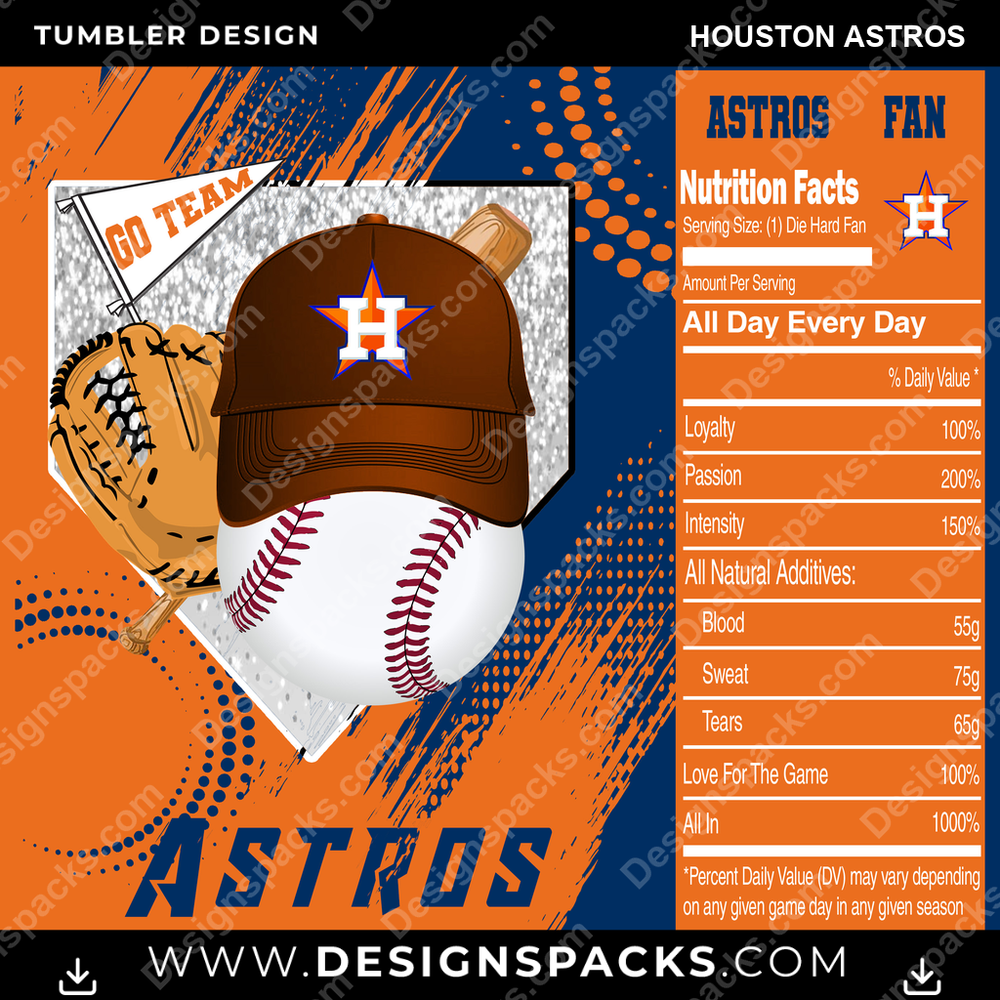 Baseball Team Fan Houston Astros Tumbler Digital Wrap Design