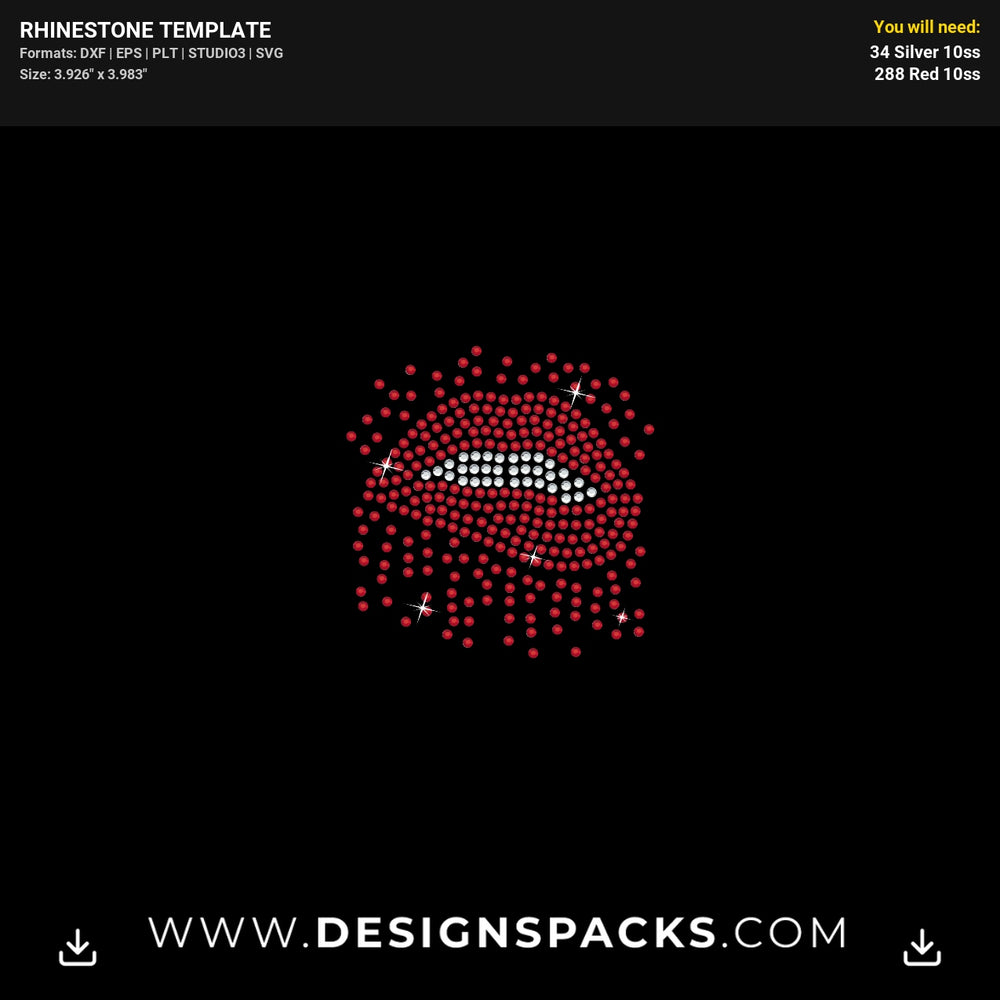 Small Dripping Lips Rhinestone Digital Template