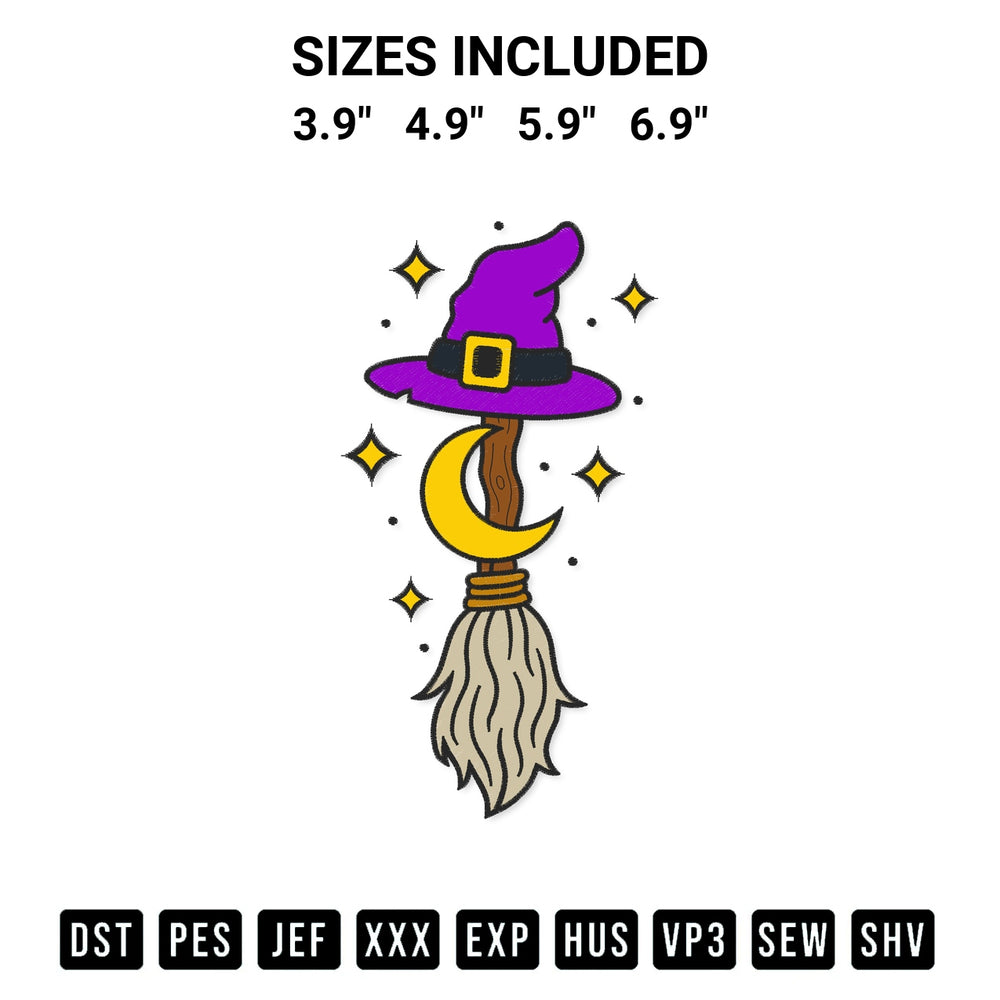 Elevate your next project with our Halloween Witch Hat And Broom Embroidery Design embroidery file. Shop high-quality digital patterns instantly at Designspacks.com. Available sizes: 3.9", 4.9", 5.9", 6.9".