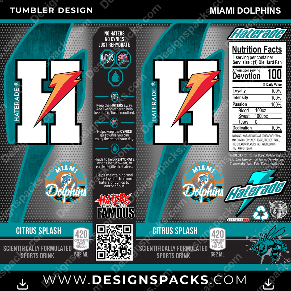 Football Haterade Miami Dolphins Tumbler Digital Wrap Design