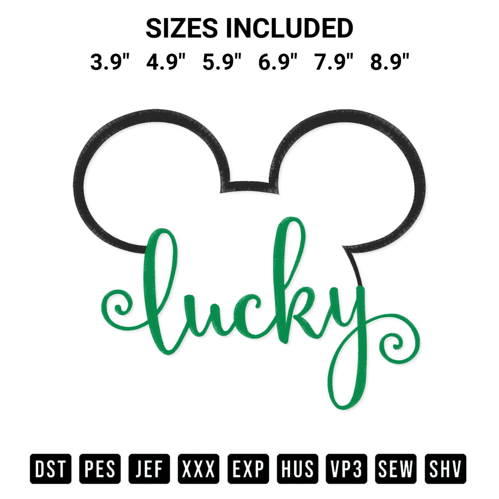 Create amazing crafts with the Head Mickey Mouse Lucky Embroidery Design embroidery file. High-quality digital download from Designspacks.com, perfect for beginners and pros. Available sizes: 3.9", 4.9", 5.9", 6.9", 7.9", 8.9".