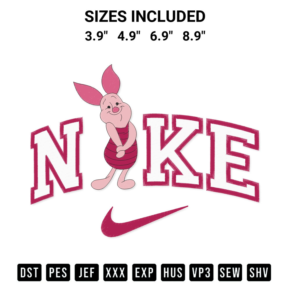 Shop the Nike Disney Piglet Embroidery Design machine embroidery pattern at Designspacks.com. Beautifully digitized for flawless stitching on any fabric. Available sizes: 3.9", 4.9", 6.9", 8.9".