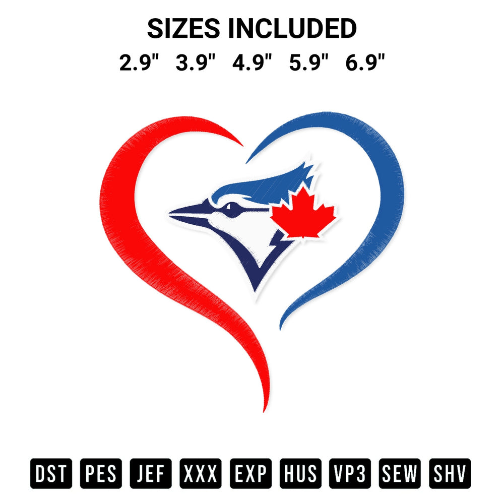 Stitch like a pro with the Heart Toronto Blue Jays Mlb Embroidery Design embroidery pattern from Designspacks.com. High-quality digital machine embroidery file. Available sizes: 2.9", 3.9", 4.9", 5.9", 6.9".