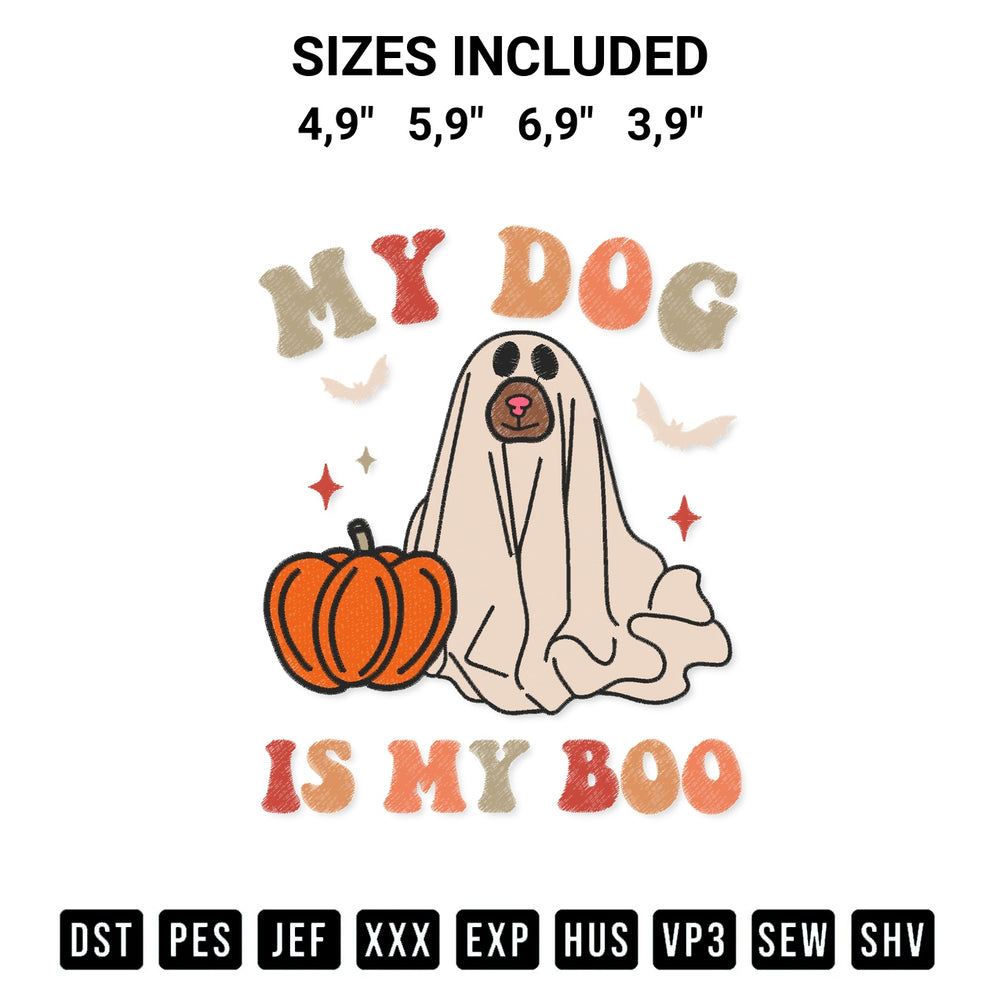 Looking for the perfect pattern? Download the My Dog Is My Boo Spooky Season Boo Dog Ghost Halloween Groovy Retro Logo Embroidery Design embroidery design today at Designspacks.com. Crisp, clean stitching guaranteed. Available sizes: 4,9", 5,9", 6,9", 3,9".