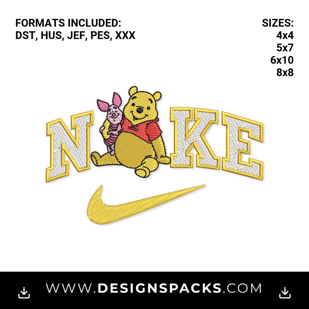Winnie the Pooh & Piglet Nike Swoosh Embroidery Design - Instant digital download pattern at Designspacks.com