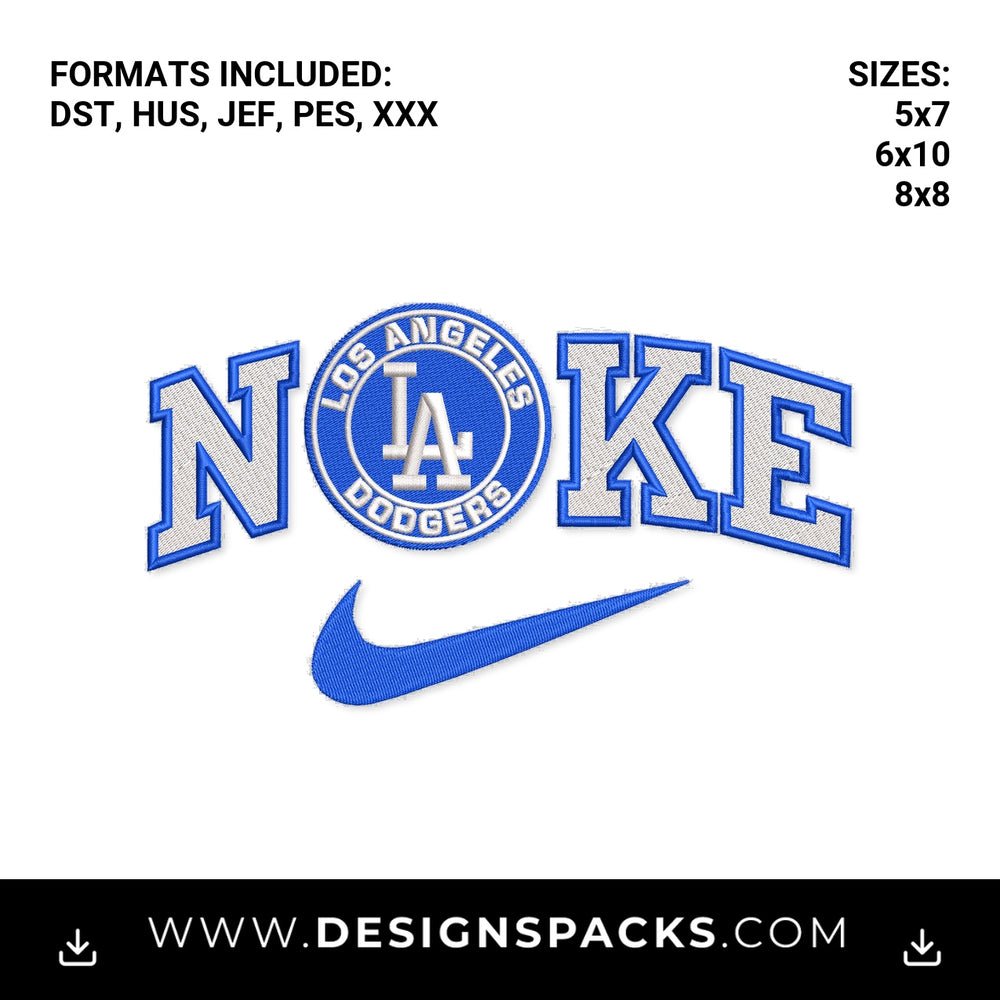 Los Angeles Dodgers Nike Swoosh Embroidery Design - Instant digital download pattern at Designspacks.com