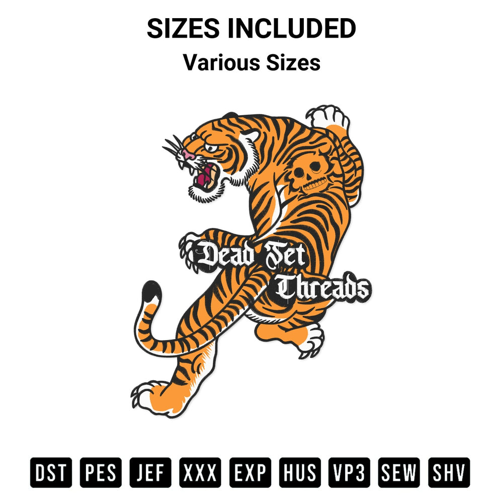 Discover the perfect addition to your crafting collection: Tiger Dead Set Threads Embroidery Design embroidery file. Instantly available at Designspacks.com. Available sizes: Various Sizes.