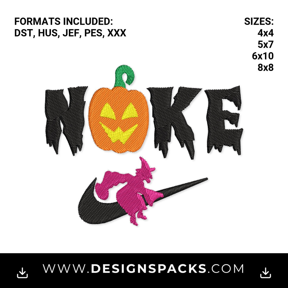 Halloween Pumpkin Witch Swoosh Embroidery Design - Instant digital download pattern at Designspacks.com
