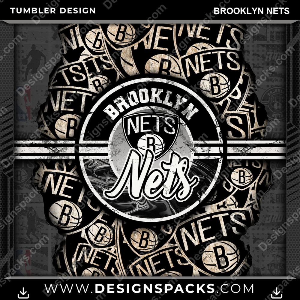Basketball Ripped Brooklyn Nets Tumbler Digital Wrap Design