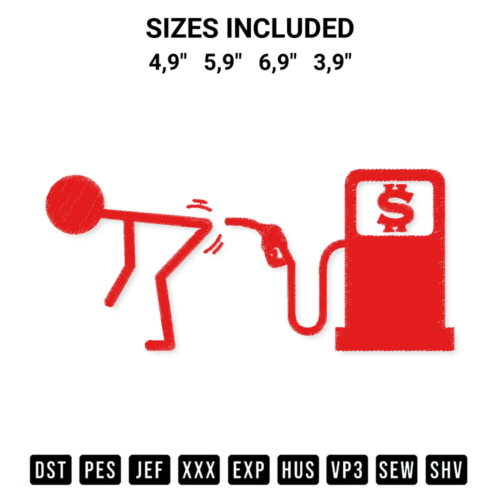 Add a unique touch to your apparel with the Gas Prices Assume The Position Gas Pump Logo Embroidery Design embroidery file. Premium instant download available now on Designspacks.com. Available sizes: 4,9", 5,9", 6,9", 3,9".
