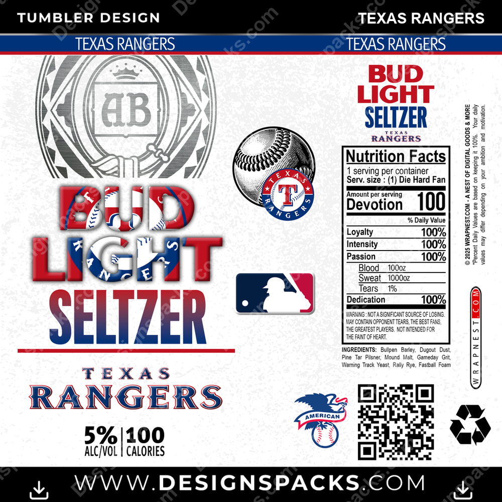 Baseball Bud Light Seltzer Texas Rangers Tumbler Digital Wrap Design