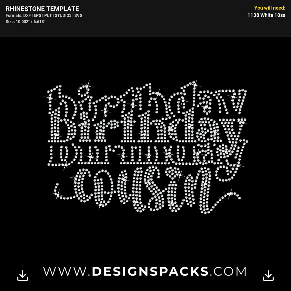 Stacked Birthday Cousin Rhinestone Digital Template