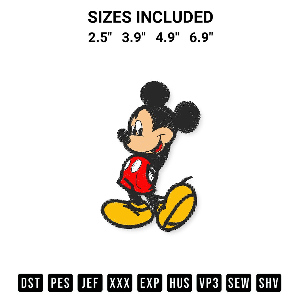 Discover the perfect addition to your crafting collection: Mickey Mouse Cute Embroidery Design embroidery file. Instantly available at Designspacks.com. Available sizes: 2.5", 3.9", 4.9", 6.9".