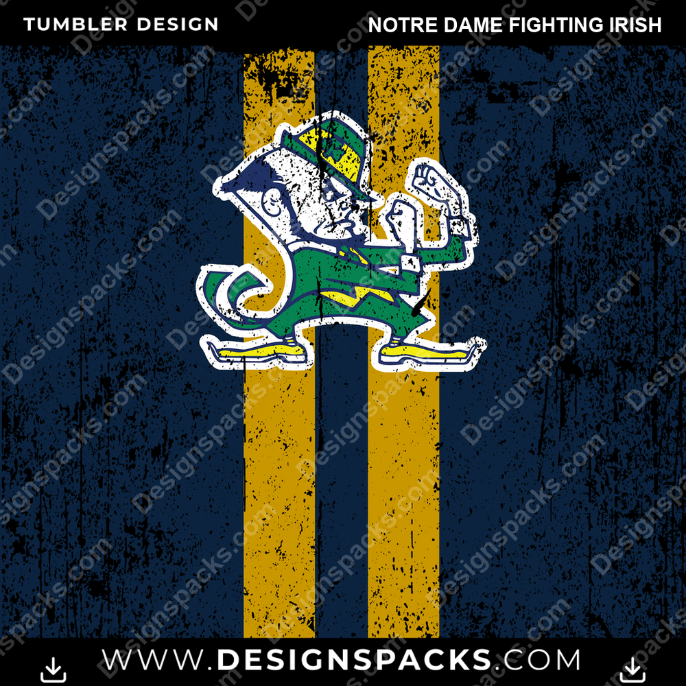College Sport Grunge Style Notre Dame Fighting Irish Tumbler Digital Wrap Design