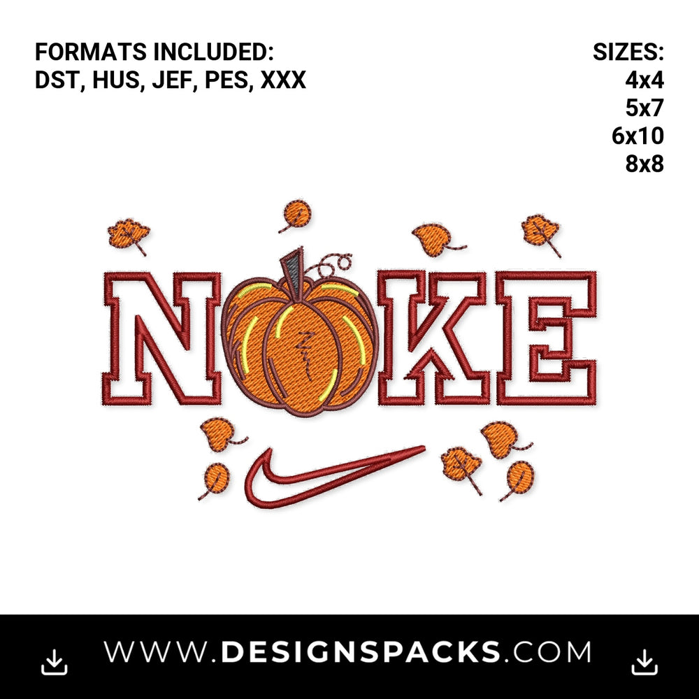 Fall Nike Pumpkin Swoosh Embroidery Design - Instant digital download pattern at Designspacks.com