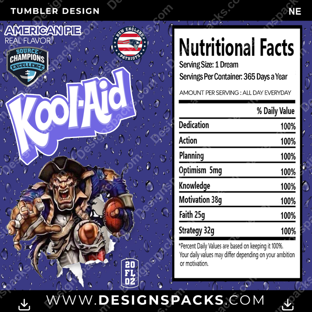 Football Kool-Aid NE Tumbler Digital Wrap Design
