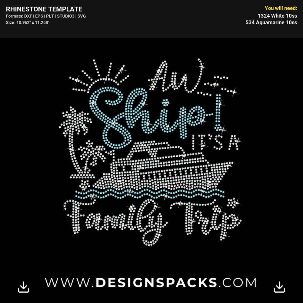 Ship Family Trip Palm Tree Cruise Rhinestone Digital Template