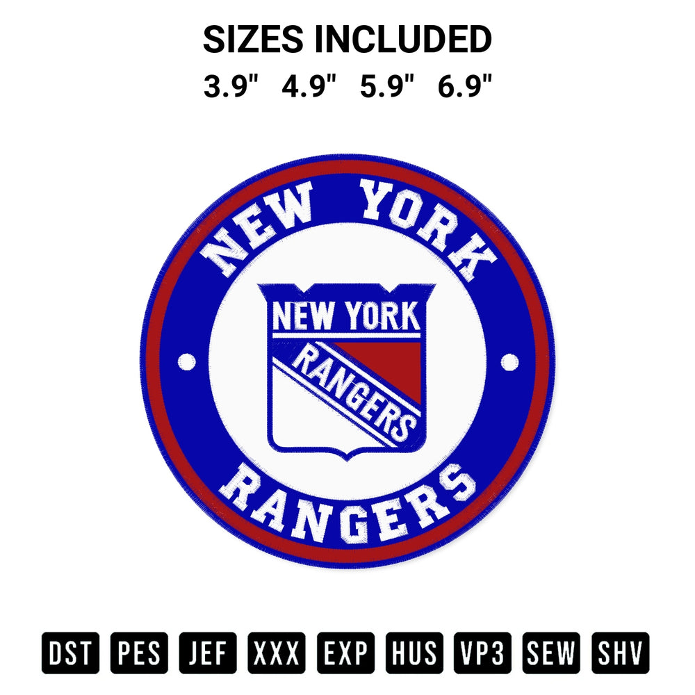 Discover the perfect addition to your crafting collection: New York Rangers Circle Logo Embroidery Design embroidery file. Instantly available at Designspacks.com. Available sizes: 3.9", 4.9", 5.9", 6.9".
