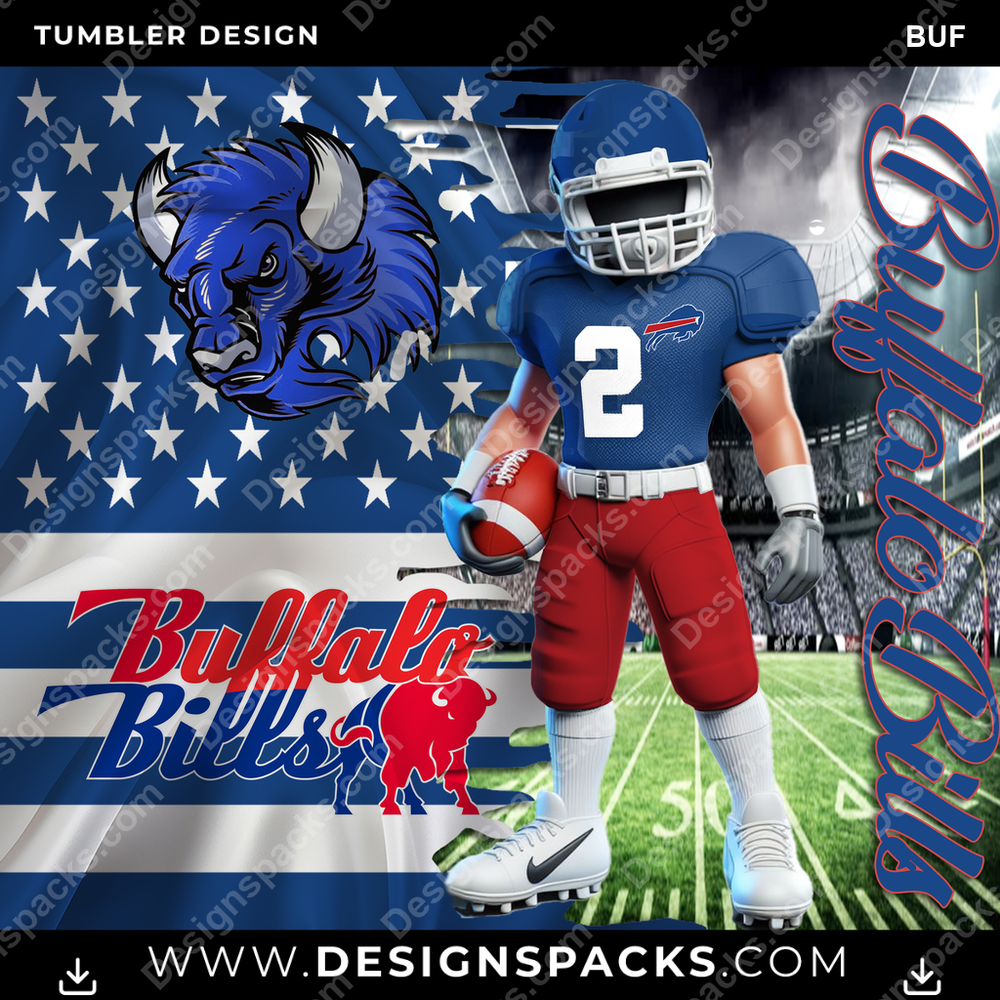Football Flag & Football BUF NFL Football Tumbler Digital Wrap Design Download