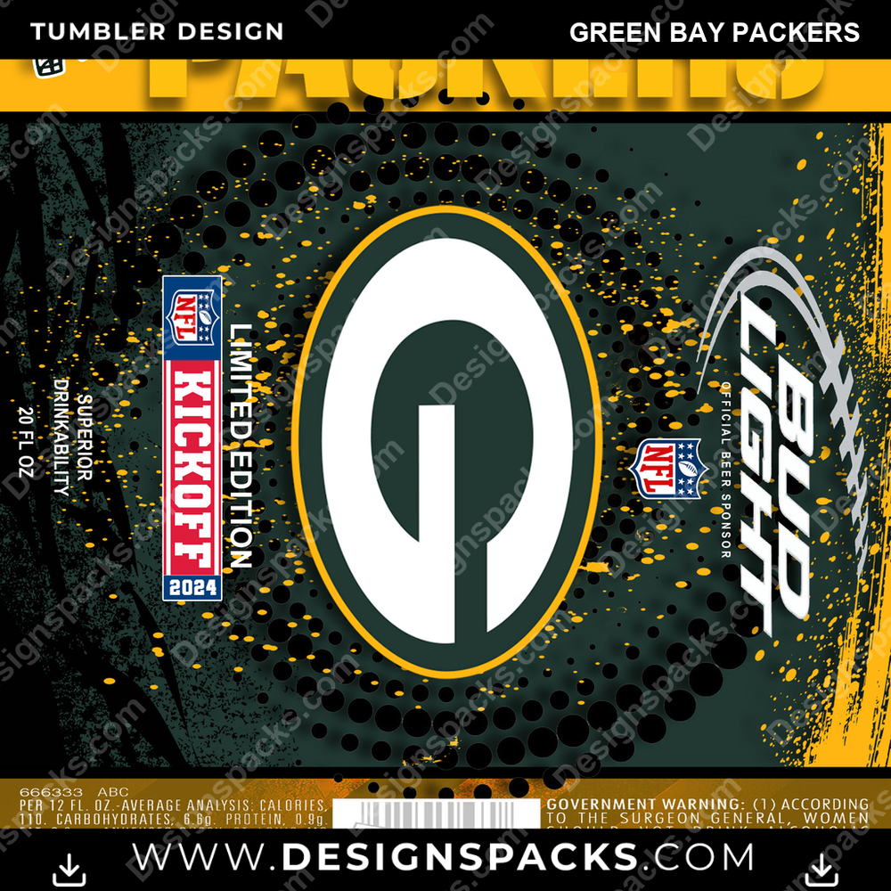 Football Bud Green Bay Packers NFL Football Tumbler Digital Wrap Design Download