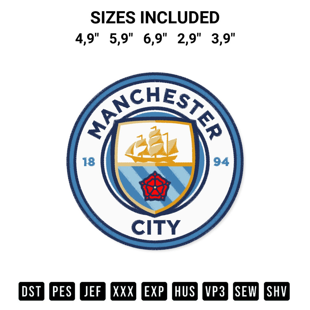 Discover the perfect addition to your crafting collection: Fc Manchester City Logo Embroidery Design embroidery file. Instantly available at Designspacks.com. Available sizes: 4,9", 5,9", 6,9", 2,9", 3,9".