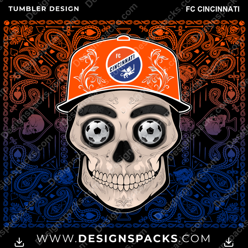 US Soccer Skull Handkerchief FC Cincinnati Tumbler Digital Wrap Design