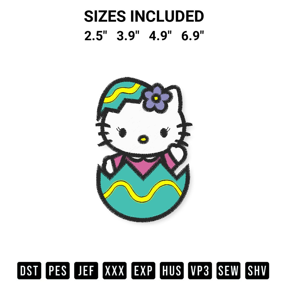 Transform your fabrics with the Cute Hello Kitty Easter Egg Embroidery Design embroidery design. Instant access to premium digitized patterns at Designspacks.com. Available sizes: 2.5", 3.9", 4.9", 6.9".