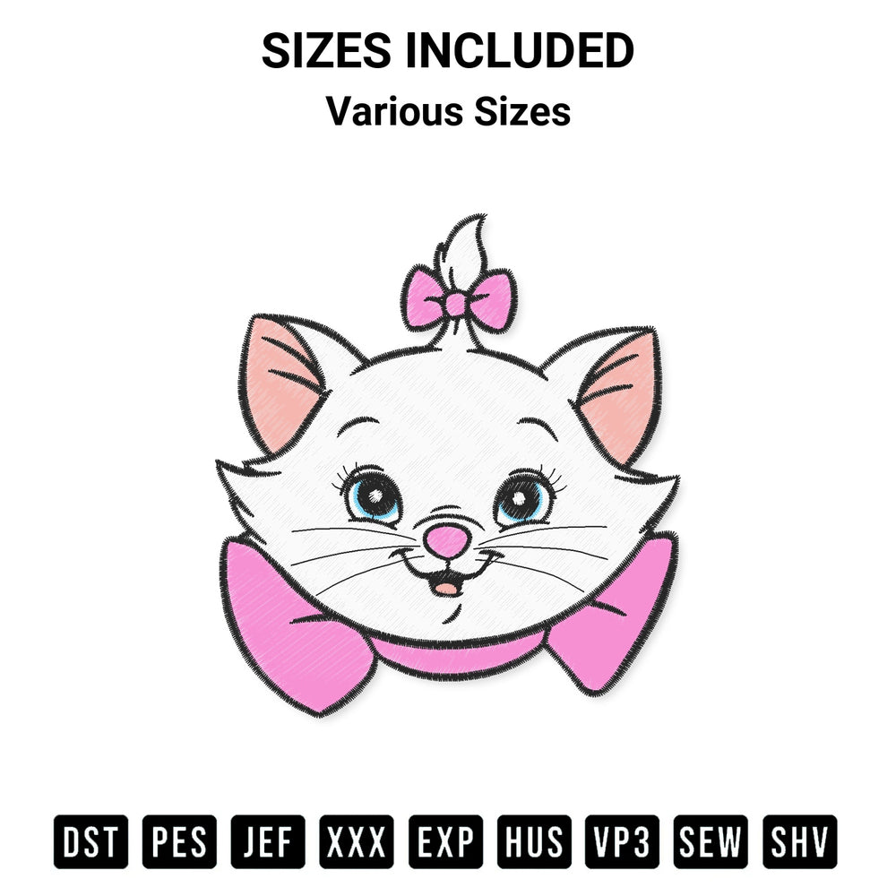 Transform your fabrics with the Marie Cat Embroidery Design embroidery design. Instant access to premium digitized patterns at Designspacks.com. Available sizes: Various Sizes.