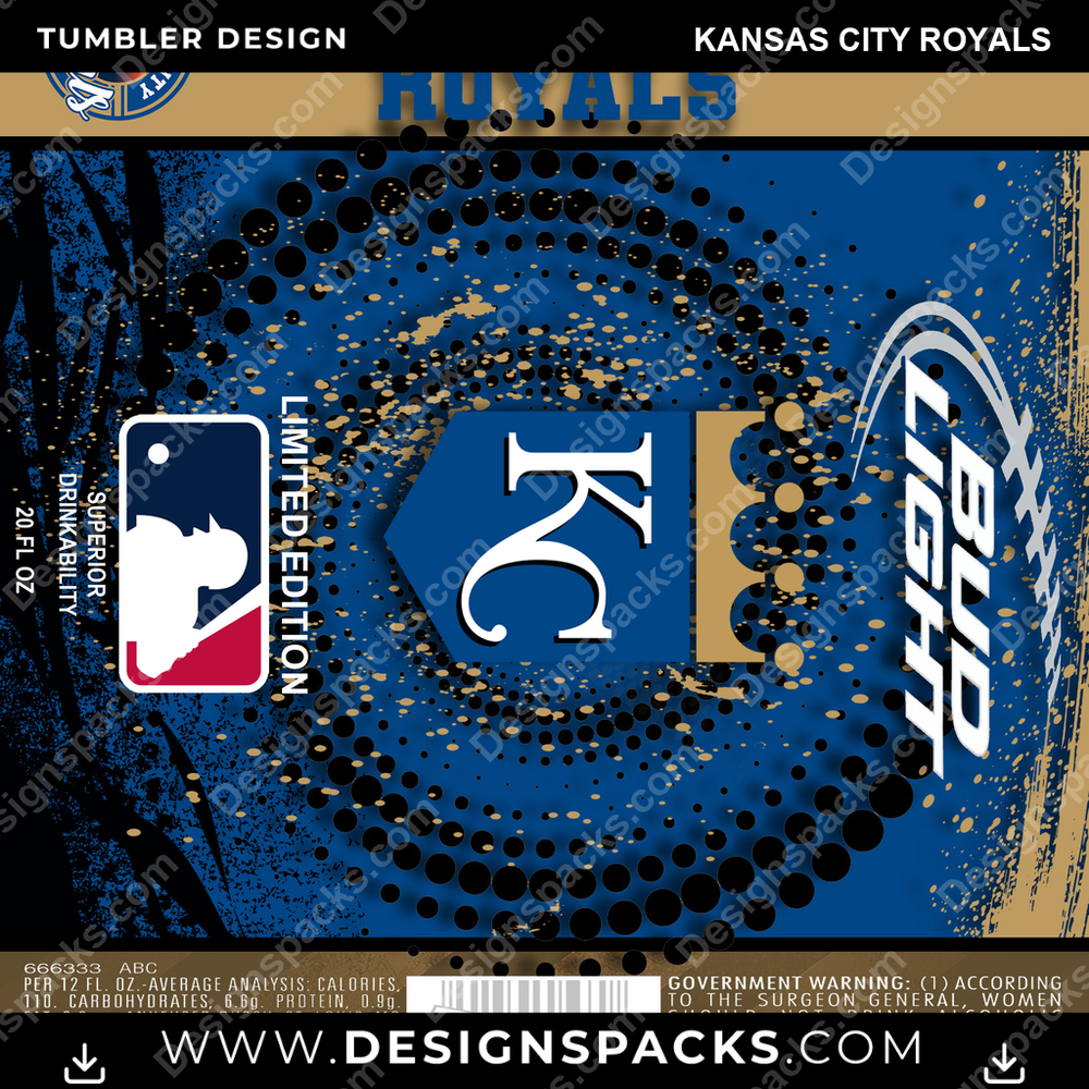 Béisbol Bud Kansas City Royals Vaso Diseño Digital de Envoltura