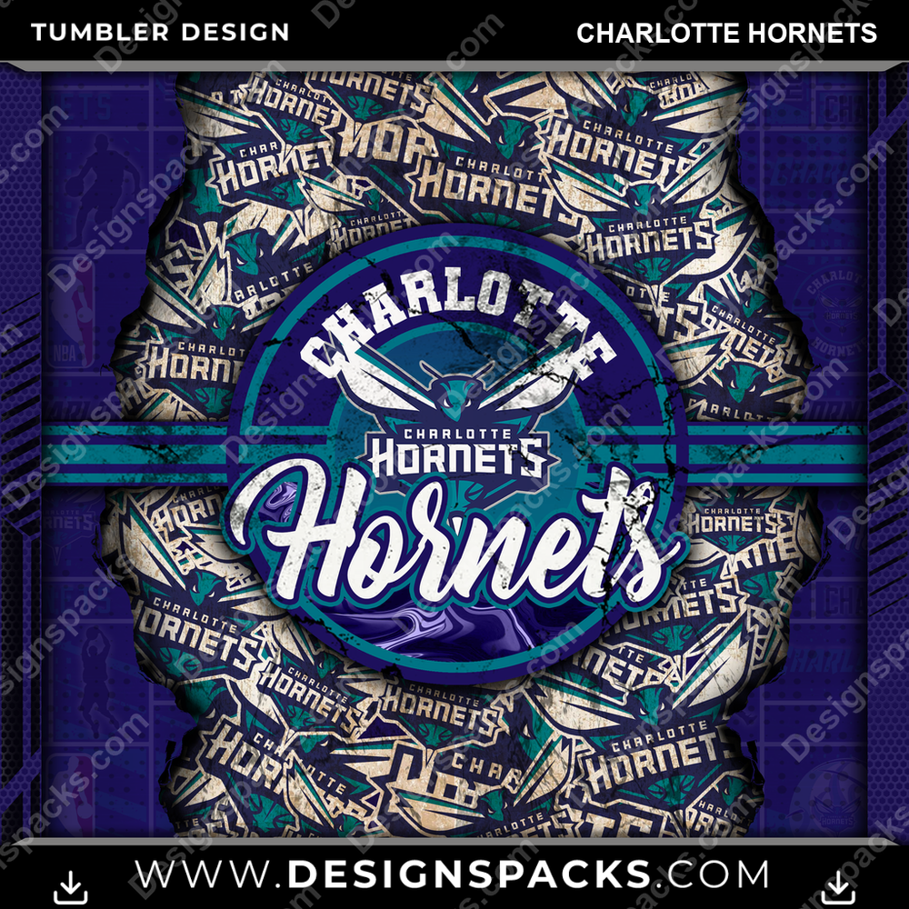 Basketball Ripped Charlotte Hornets Tumbler Digital Wrap Design