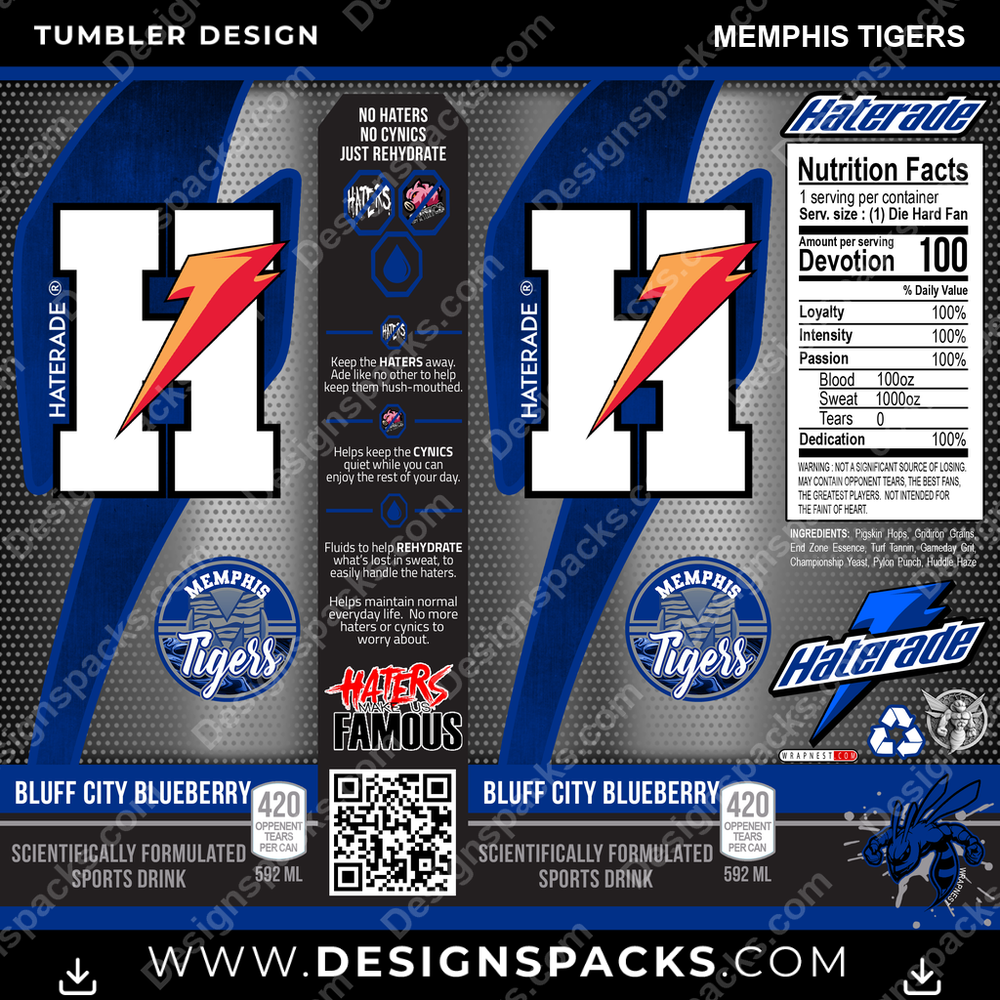 College Sport Haterade Memphis Tigers NCAA College Sport Tumbler Digital Wrap Design Download