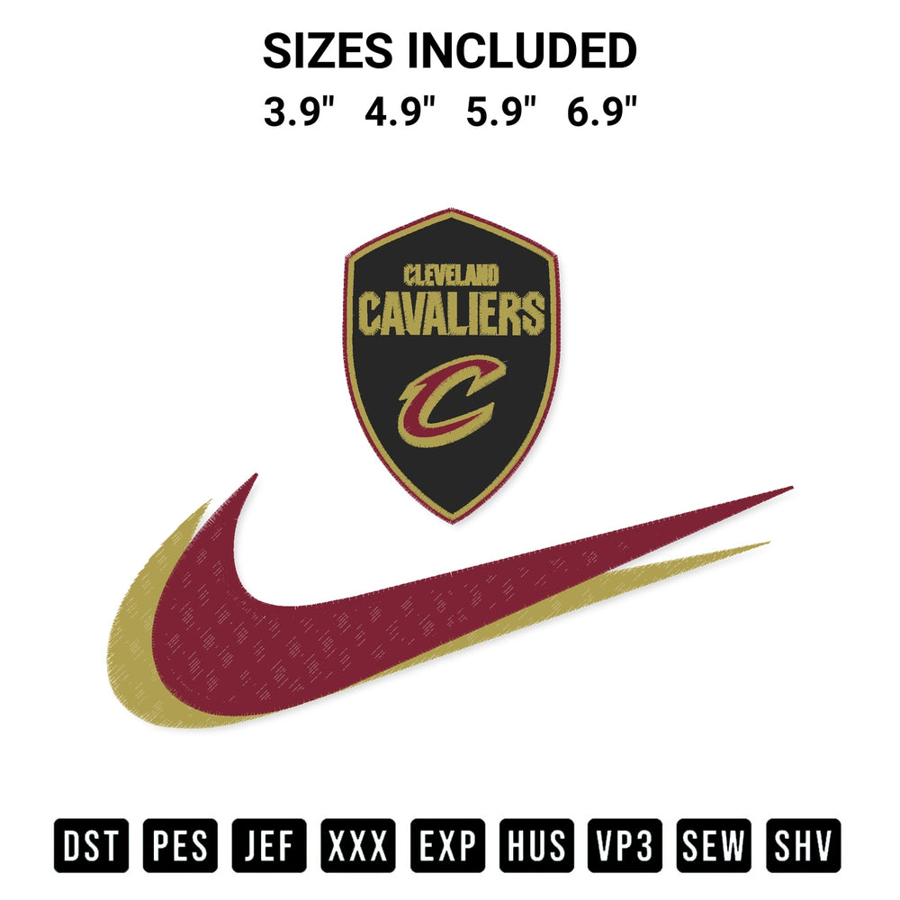 Transform your fabrics with the Cleveland Cavaliers Swoosh Embroidery Design embroidery design. Instant access to premium digitized patterns at Designspacks.com. Available sizes: 3.9", 4.9", 5.9", 6.9".