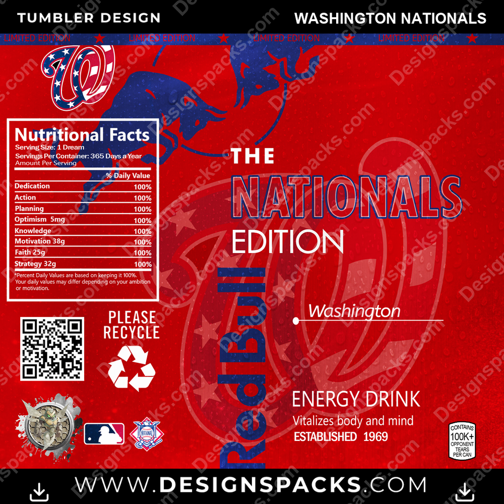 Baseball Red Bull Washington Nationals Tumbler Digital Wrap Design