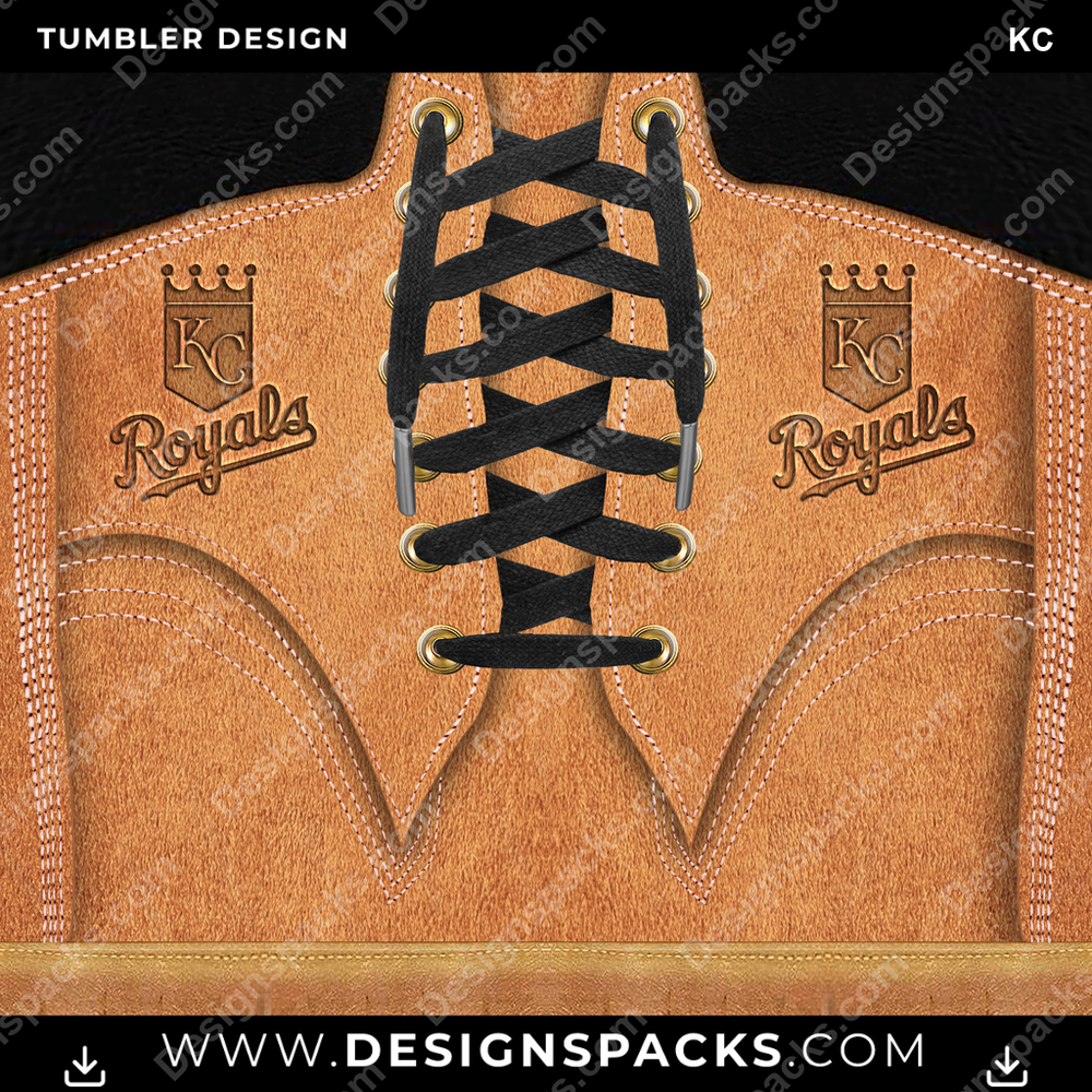Diseño digital envolvente para vaso KC con bota de béisbol