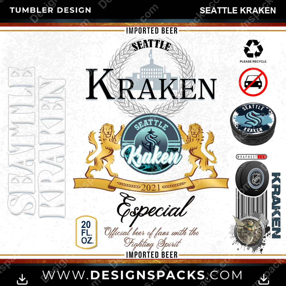 Hockey Modelo Seattle Kraken Tumbler Digital Wrap Design