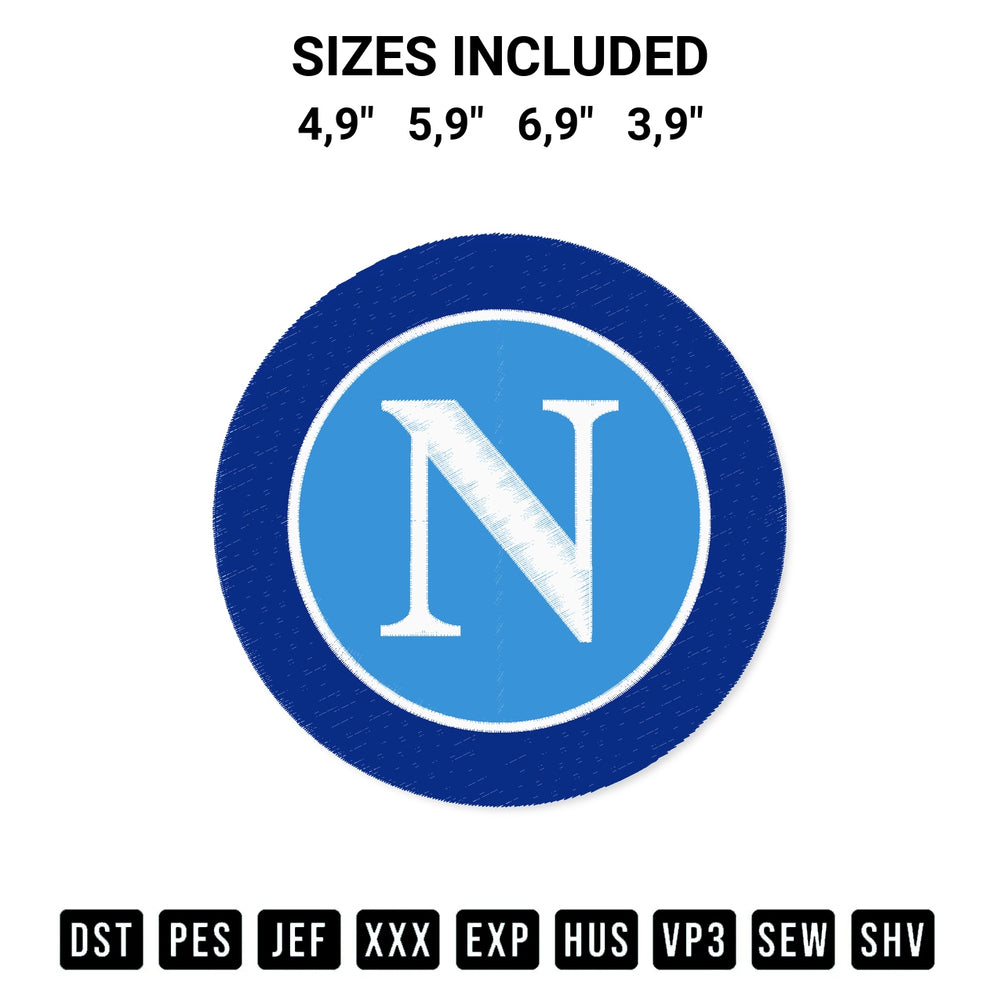 Get the Napoli Logo Embroidery Design embroidery design for your custom crafts! Premium digitized files available for instant download at Designspacks.com. Available sizes: 4,9", 5,9", 6,9", 3,9".