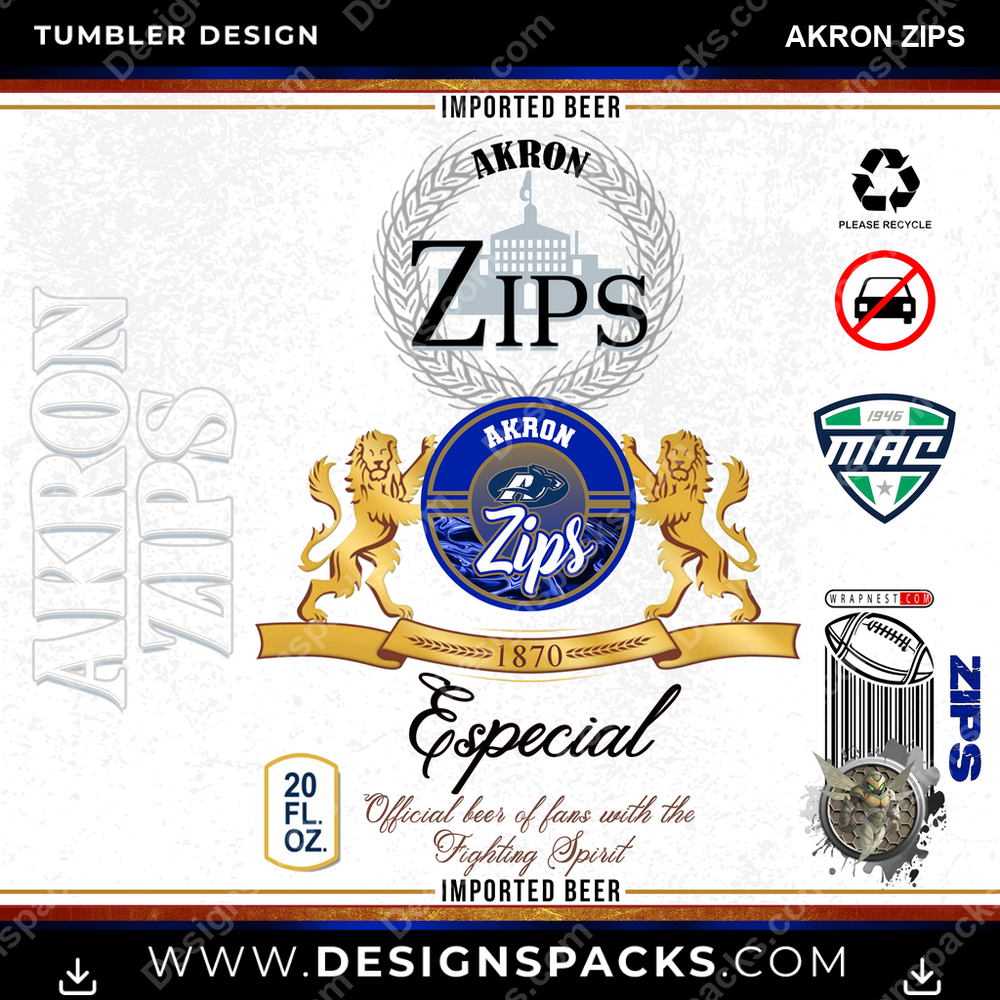 College Sport Modelo Akron Zips Tumbler Digital Wrap Design