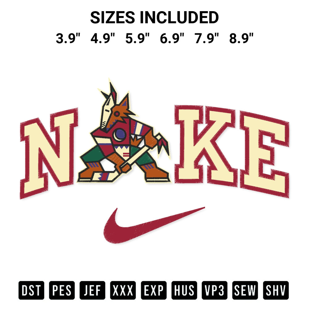 Get the Arizona Coyotes X Nike Embroidery Design embroidery design for your custom crafts! Premium digitized files available for instant download at Designspacks.com. Available sizes: 3.9", 4.9", 5.9", 6.9", 7.9", 8.9".