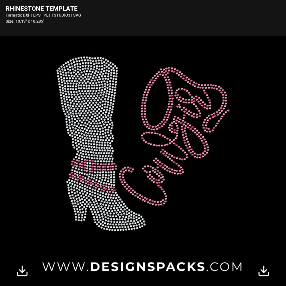 Cowgirl Boot Lettering Rhinestone Digital Template