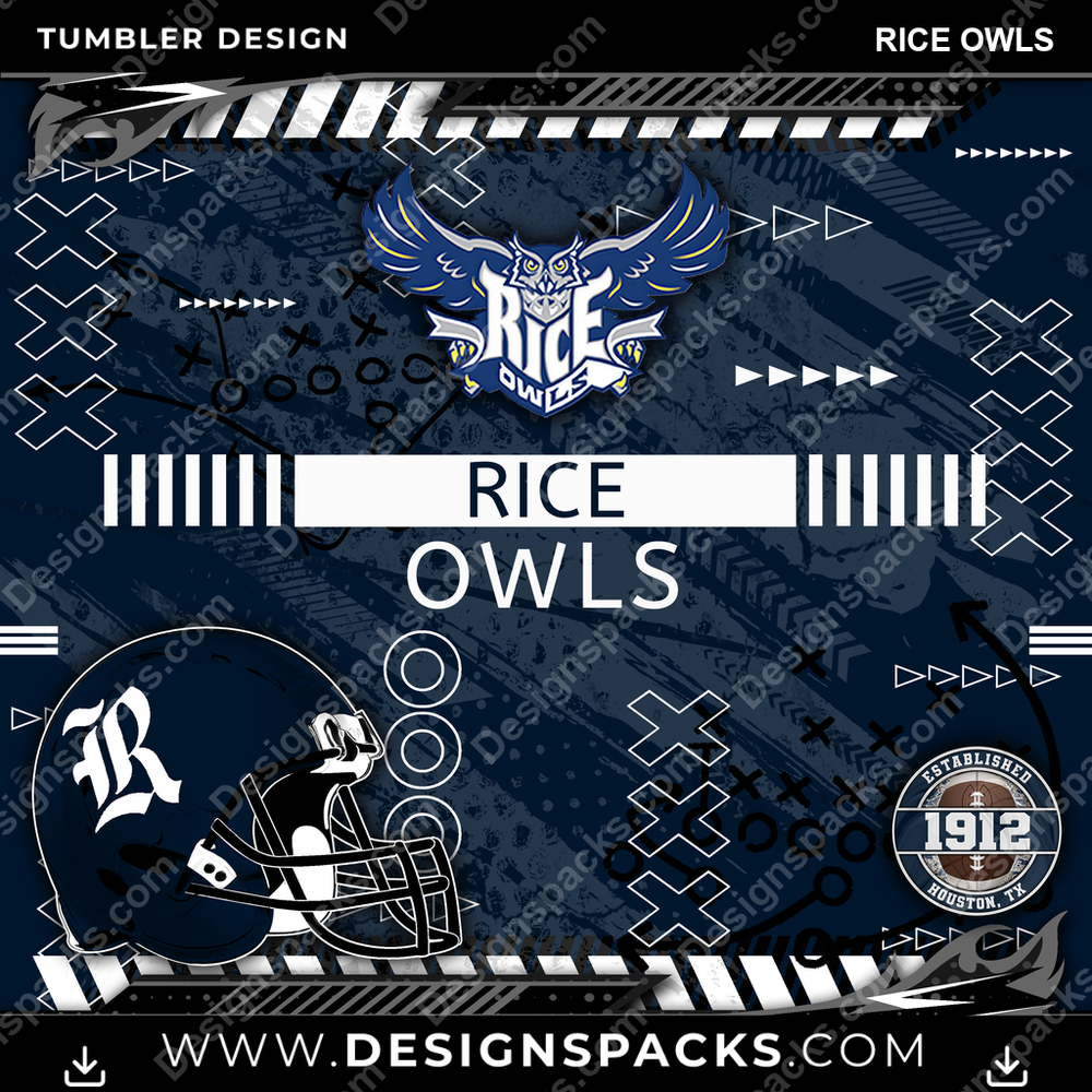 College Sport Xs & Os Rice Owls NCAA College Sport Tumbler Digital Wrap Design Download