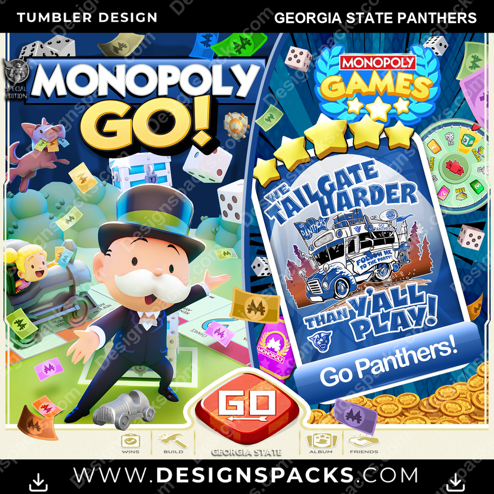 College Sport Monopoly Go! Georgia State Panthers NCAA College Sport Tumbler Digital Wrap Design Download