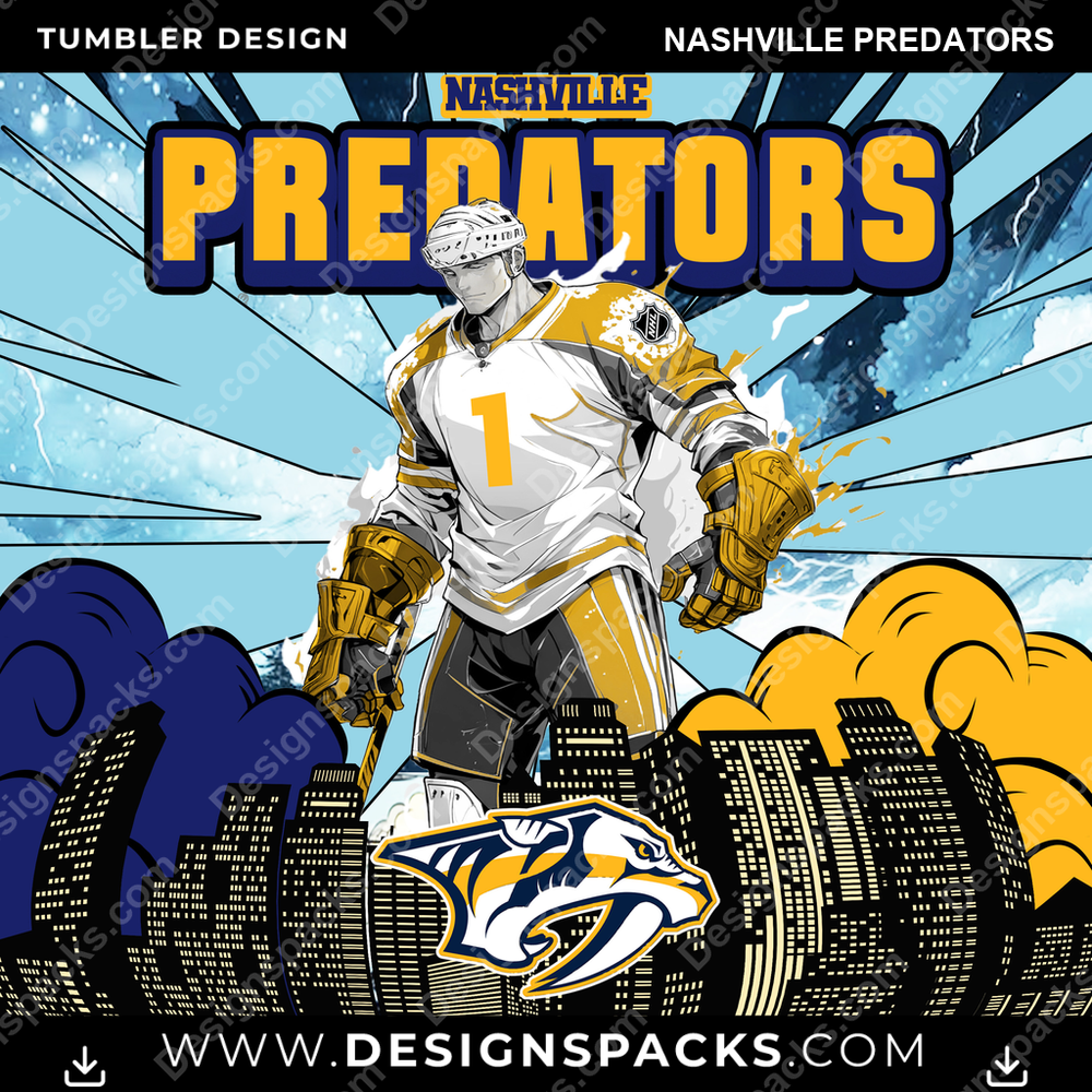Ice Hockey Comic Cover Nashville Predators Tumbler Digital Wrap Design