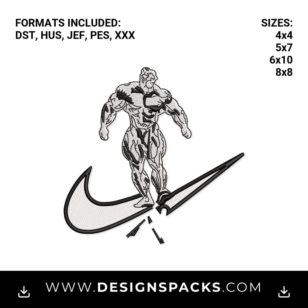 Muscular Anime Man Breaking Swoosh Logo Embroidery Design - Instant digital download pattern at Designspacks.com