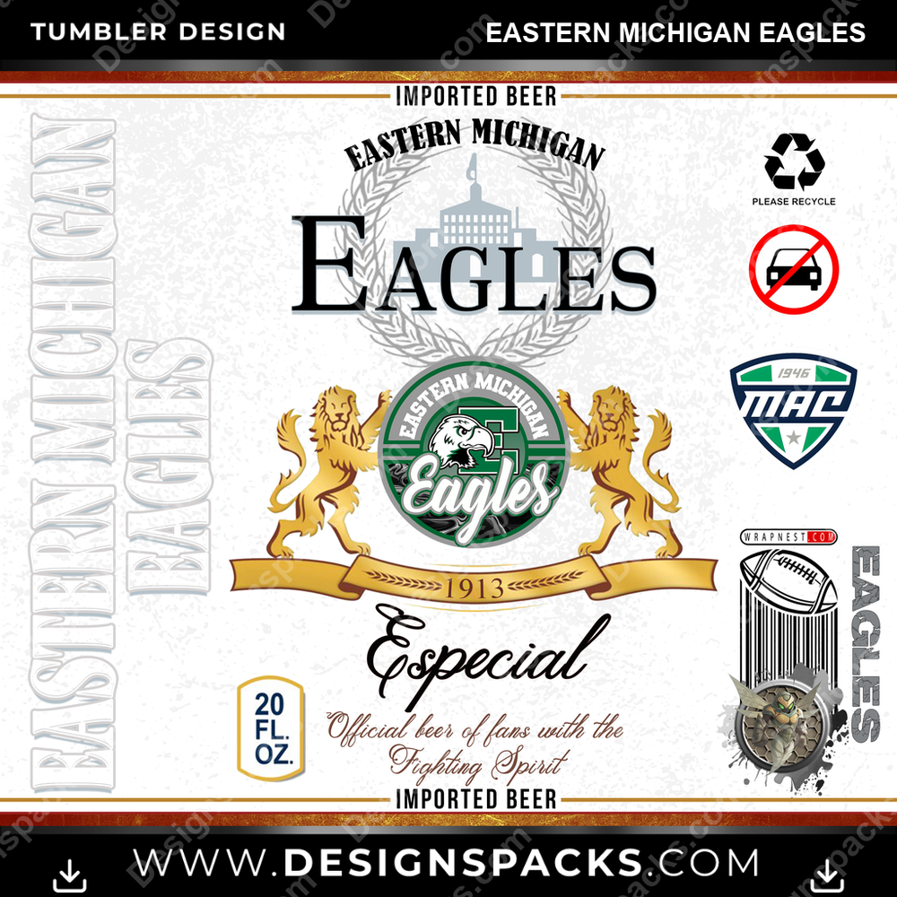 College Sport Modelo Eastern Michigan Eagles Tumbler Digital Wrap Design