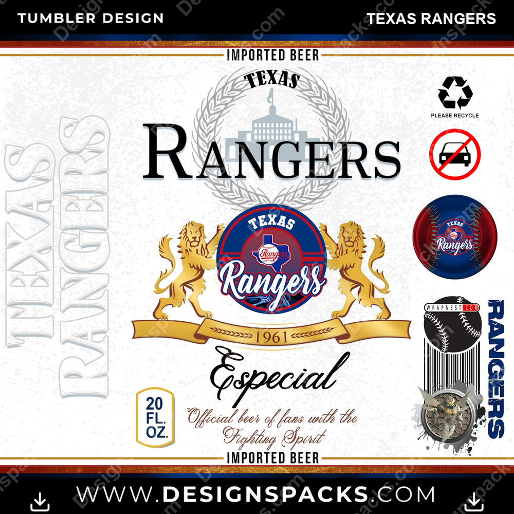 Baseball Modelo Texas Rangers Tumbler Digital Wrap Design